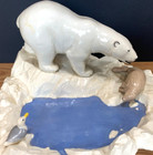 Vintage Ceramic Large Ash Tray Polar Bear About To Eat A Seal In Alaska Signed