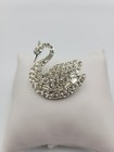 Vintage Rhinestone Swan Brooch Pin Silver Tone Bird 