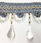  sold By The Yard   3 3 4    Tear Drop Beaded Trim Fringe Gimp Top  Light Blue