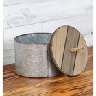 7  Round Decorative Rustic Galvanized Metal Storage Box With Wooden Lid  Gray