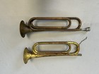 Lot Of 2 Vintage U s  Regulation Solid Brass American Bugles In Original Boxes