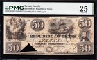 Awesome Rare 1839  50 Republic Of Texas Obsolete Note  Pmg 25  Free Shipping 