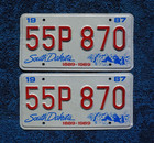 1987 South Dakota License Plate Plates Pair   Set