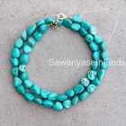 Natural Turquoise Nugget Beads Necklace  Boho Sterling Silver Clasp  December