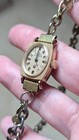 Vintage Bulova Yellow Gold Oval Watch Choker With Double Antique Gold Tone Chain