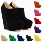 Women Wedge High Heel Ankle Boots Ladies Platform Suede Fabric Roman Solid Color