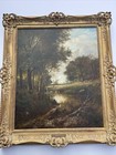 Antique 19th Century Landscape Painting Joseph Thors W Large Ornate Frame Listed