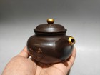Yixing Purple Clay Teapot Hand-coiled Collectible Asian Gilded Carved Sculpted