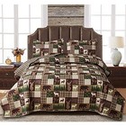  Reversible Lodge Plaid Bedding Moose Bear Quilt Twin Twin 68 x86   Brown Green