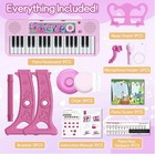 Wlbes Electronic Keyboard Piano Toy  37 Keys  With Microphone And Stool  Pink