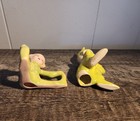 Gilner Mcm 1950s Pixie Elves Yellow Green Glazed Ceramic Figurines