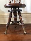 Antique Melvin Bancroft High-back Piano Organ Stool W  Glass Ball Feet