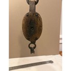 Antique Double Wood   Iron Block And Tackle Pulley With Hook Nautical Decor