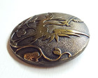 Standing Crane   Large Antique 1 Pc Stamped Brass Bird Picture Button   1-7 16 