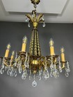 Antique 8-light Brass   Crystal Chandelier    french Rococo Louis Xv Revival Style