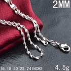925 Silver Plated 2mm Water Wave Chain Mens Womens Necklace 16  18  20  22  24 