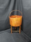 Amazing Early Primitive Hand Made Wooden Sewing Planter Stand Bucket 3 Legs