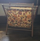 Vintage Mcm Knitting Sewing Caddy Crochet Yarn Basket Folding Wood Frame Floral