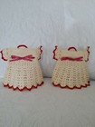2 Vintage Hand Knit Crochet Doll Dress  Hanging Ornament
