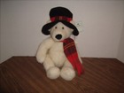 Russ White Bear  By Russ Berrie   Co  15  Tall With Hat   Scarf New