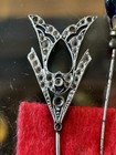 Vintage Lot Of 3 Victorian Hat Pins Glass Silver Tone Art Nouveau