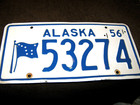 1956 Alaska License Plate  Blue On White  North Star Flag   53274  Crisp   Clear