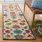 Handmade Boho Floral Runner Rug 2 3  X 9   Ivory   Blue  Wool  High Traffic Area