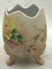 Egg Shaped Hand Painted 3 Footed Floral Design Porcelain Vase