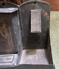 Antique Tin Wall Match Holder W striker  Hardware Give- Away  Black  Ok Cond 