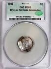 1999 1c Lincoln Struck On 10c Dime  Double-denomination   Mint Error  cac Ms65