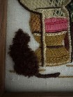 Vtg Crewel Cat Flowers Wicker Chair Wood Framed 8x6