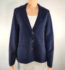 Talbots Sz M Navy Blue Pure Merino Wool Knit Sweater Blazer Jacket Pockets Nwt