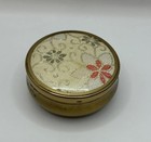 Vintage Brass Tone Lined Trinket Jewellery Box Floral Embroidered Hinged Lid 8cm