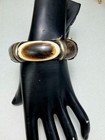 Vintage Buffalo Horn   Silver Tone Metal Boho Bangle Bracelet Wth Pin Closure