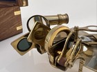 Modern Sextant Reproduction In Beautiful Wooden Case Inlaid Anchor On Lid   