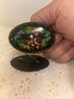 Vintage Hand Painted Russian Lacquer Brooches Signed Floral Folk Art Set Of 2