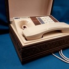 Vtg Gte Telephone In Carved Wood Chest Land Line Push Button 4 Prong Cord