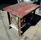 Vintage Metal Leg Workbench 28  X 36  X 31  High old Tool Work Table wood Top