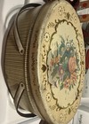 Vintage Oval Tin Box Basket Floral Sewing Craft Container 11  Vignette 
