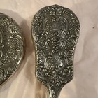 Vtg Silverplate Ornate Vanity Set Hand Mirror Hair Brush Small Brush Japan Read