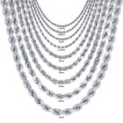 10k White Gold 1 5mm-7mm Diamond Cut Rope Chain Necklace Mens Womens 16 -30 