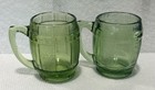 Set Of 2 Vintage Shot Glasses Mini Mug Green Glass Barrel Keg Whiskey Toothpick