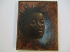 Vintage Black Americana African American Portrait Painting Nose Ring Signed Mod