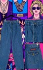 Women s Jeans 1980s High Waist Slimming Pants Wash Denim  Madonna Cute 27x29 