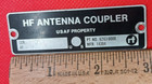 Usaf Hf Antenna Coupler Parts 6263-0000 Mfr  14304 Usaf Property Face Plate