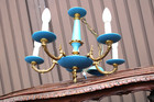 Vintage Turquoise Blue Metal Brass Chandelier 1960 Mid Century