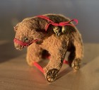 Antique Stuffed Teddy Bear W  Bells On Wheels Pull Toy 5 5    X 4   