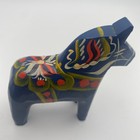 Vintage Nils Olsson Blue Dala Horse 5 5    Sweden Hand Painted Carved Wood Akta