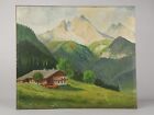 Vintage Original Swiss Or German Alps Painting Chalet Watzmann Mountain 10 h