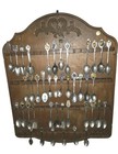 42 Vintage Souvenir Spoon Collection Lot Enamel Travel Usa Europe Canada W Rack